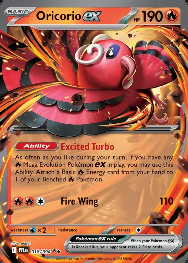 Oricorio 018/094, Phantasmal Flames English Print with "Play! Pokémon" stamp, card art reference
