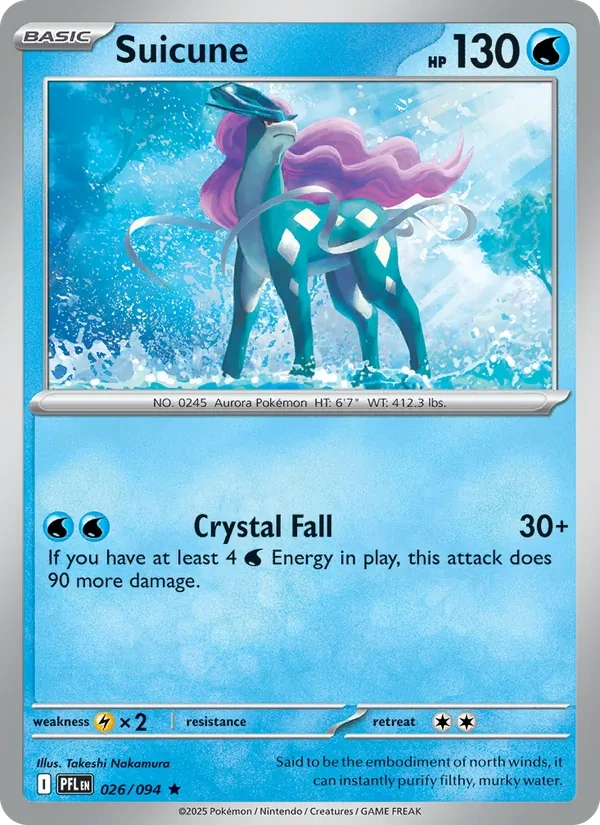 Suicune 026/094, Phantasmal Flames English Cosmos Holofoil "Asia Promo" stamp, card art reference