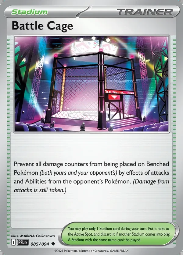 Battle Cage 085/094, Phantasmal Flames English Print with "Play! Pokémon" stamp, card art reference
