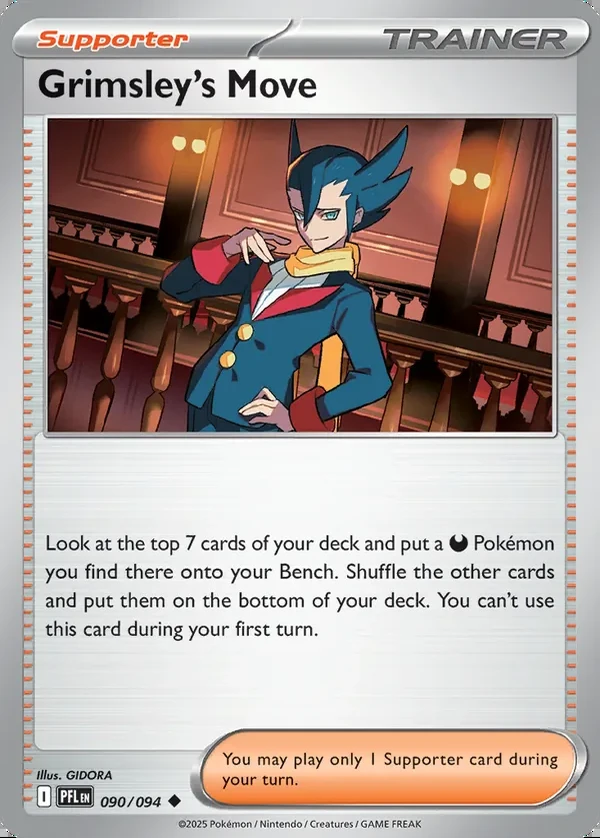 Grimsley's Move 090/094, Phantasmal Flames English Print with "Play! Pokémon" stamp, card art reference