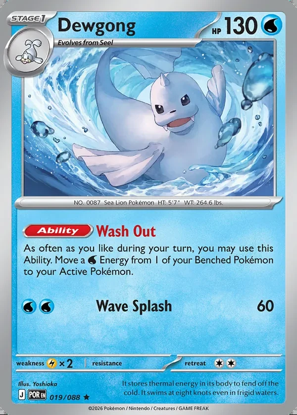 Dewgong 019/088, Perfect Order English Print with "Play! Pokémon" stamp, card art reference