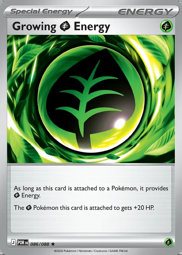 Growing Energy 086/088, Perfect Order English Print with "Play! Pokémon" stamp, card art reference
