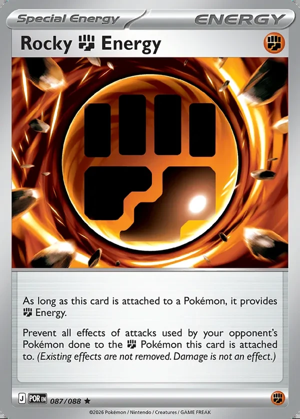 Rocky Energy 087/088, Perfect Order English Print with "Play! Pokémon" stamp, card art reference