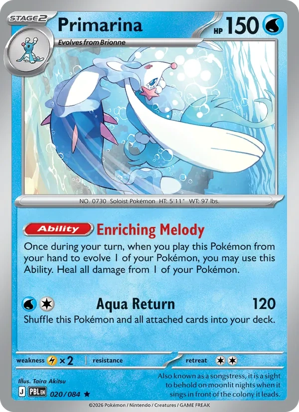 Primarina 020/084, Pitch Black English Holofoil "What's Your Favorite?" stamp, card art reference