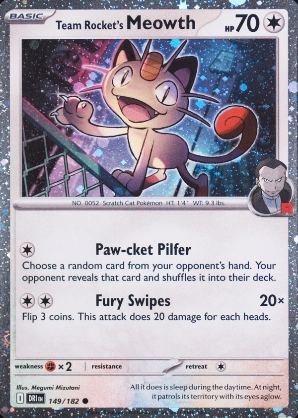 Team Rocket's Meowth 149/182, Holo, image provided by the catalog owner