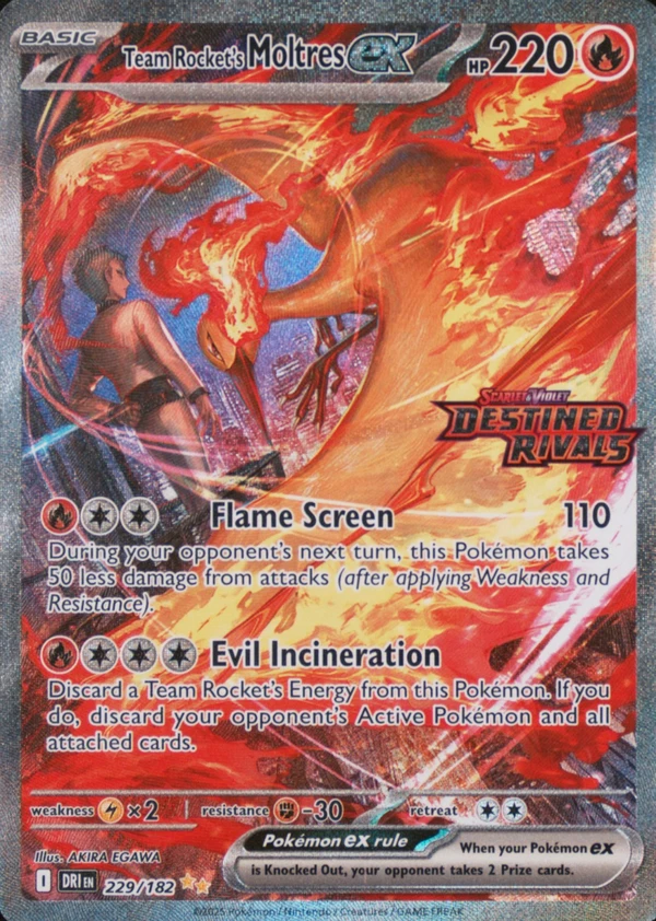 Team Rocket's Moltres ex 229/182, Destined Rivals stamp, image provided by the catalog owner