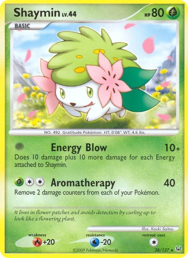 Shaymin 38/127, Platinum English Cosmos Holofoil, card art reference