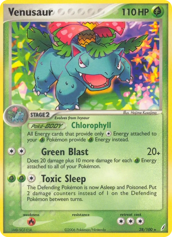Venusaur 28/100, EX Crystal Guardians English Holofoil, card art reference