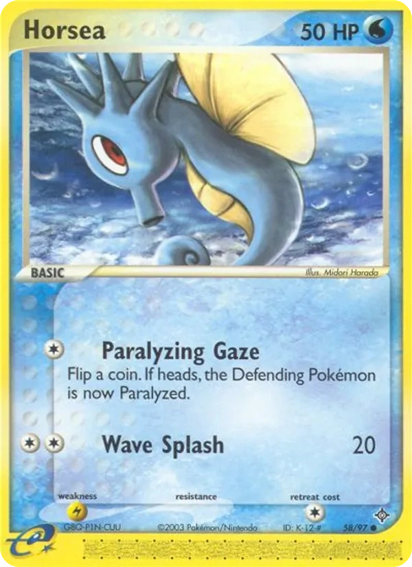 Horsea 58/97, EX Dragon English No e-Reader Code, card art reference