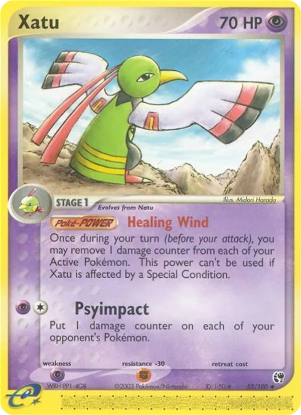 Xatu 55/100, EX Sandstorm English No e-Reader Code, card art reference