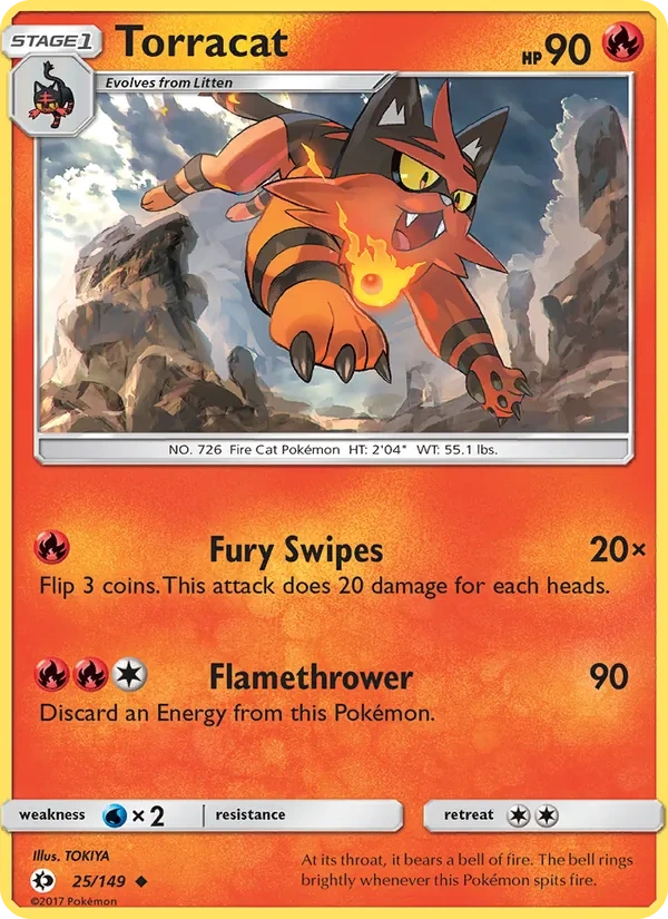 Torracat 025/149, Sun & Moon English Cosmos Holofoil, card art reference