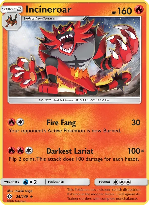 Incineroar 026/149, Sun & Moon English Water Web Holofoil, card art reference