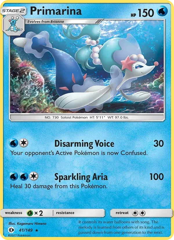 Primarina 041/149, Sun & Moon English Water Web Holofoil, card art reference