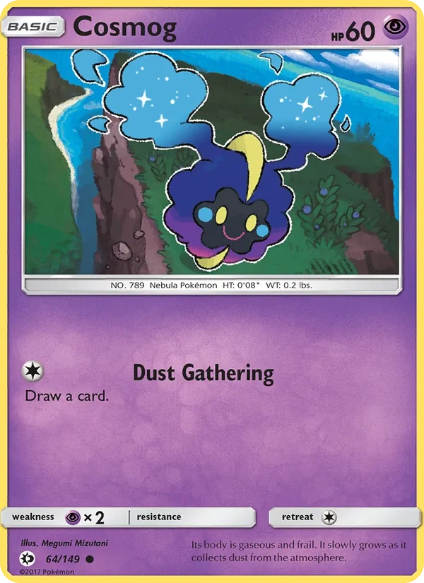 Cosmog 064/149, Sun & Moon English Cosmos Holofoil Toys "R" Us stamp, card art reference