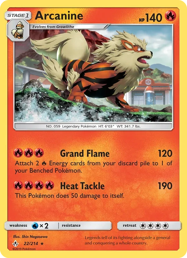 Arcanine 022/214, Unbroken Bonds English Cosmos Holofoil, card art reference