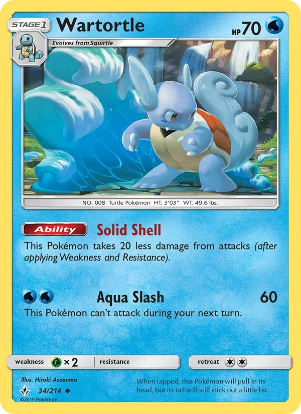 Wartortle 034/214, Unbroken Bonds English Cosmos Holofoil, card art reference