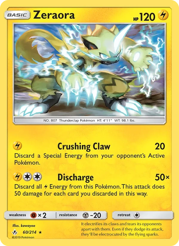 Zeraora 060/214, Unbroken Bonds English Cracked Ice Holofoil, card art reference