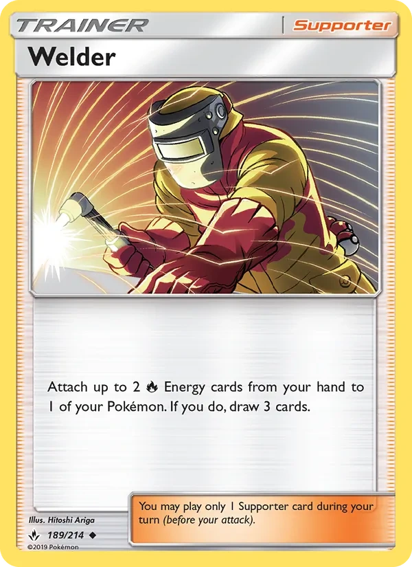 Welder 189/214, Unbroken Bonds English "25" Charizard Deck stamp, card art reference