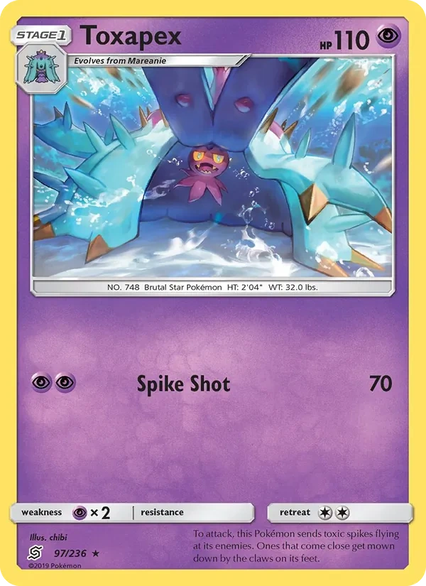 Toxapex 097/236, Unified Minds English Mewtwo Deck stamp, card art reference