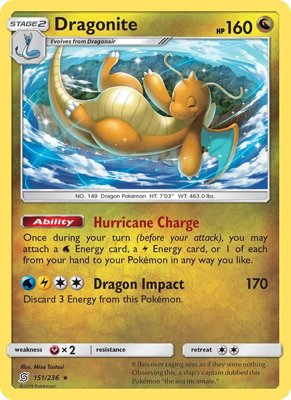 Dragonite 151/236, Unified Minds English Cracked Ice Holofoil, card art reference