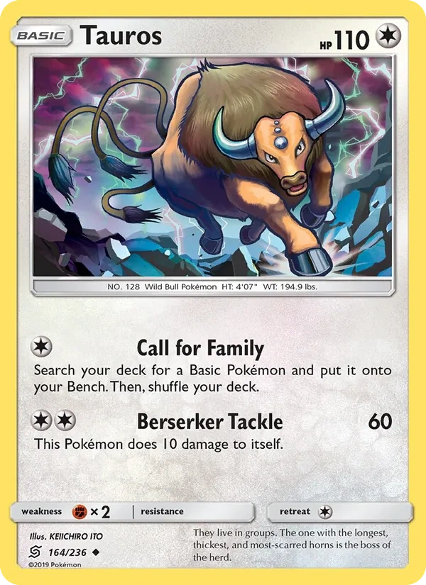 Tauros 164/236, Unified Minds English "37" Pikachu Deck stamp, card art reference