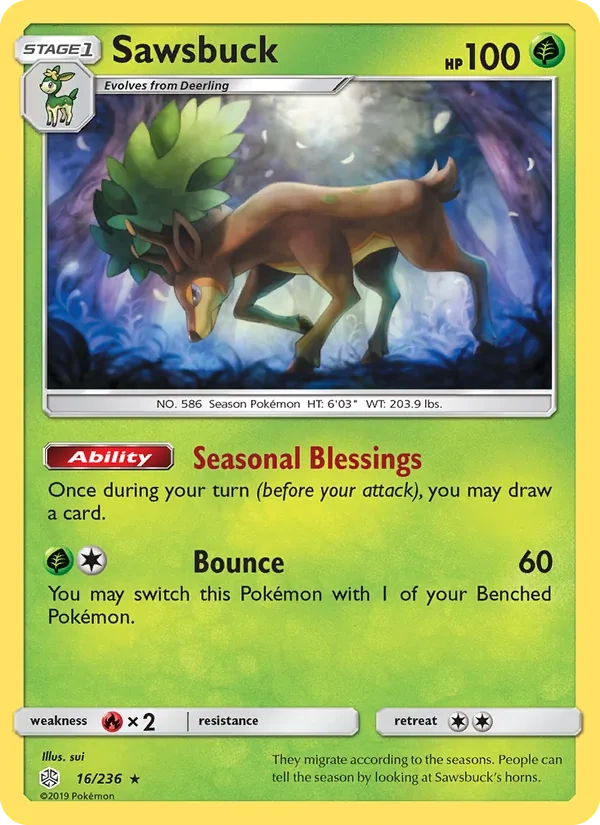 Sawsbuck 016/236, Cosmic Eclipse English Non Holo, card art reference