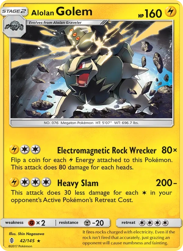 Alolan Golem 042/145, Guardians Rising English Cosmos Holofoil, card art reference
