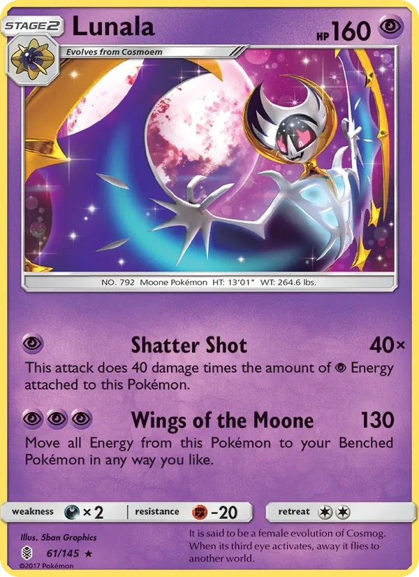 Lunala 061/145, Guardians Rising English Cracked Ice Holofoil, card art reference