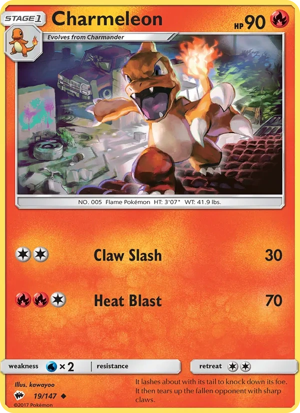 Charmeleon 019/147, Burning Shadows English Water Web Holofoil, card art reference