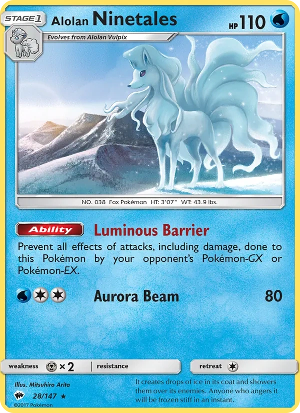 Alolan Ninetales 028/147, Burning Shadows English Water Web Holofoil, card art reference