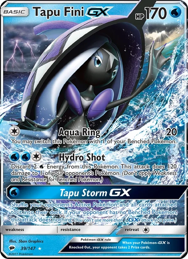 Tapu Fini-GX 039a/147, Burning Shadows English Yellow A Alternate art, card art reference