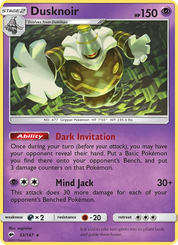 Dusknoir 053/147, Burning Shadows English Non Holo, card art reference