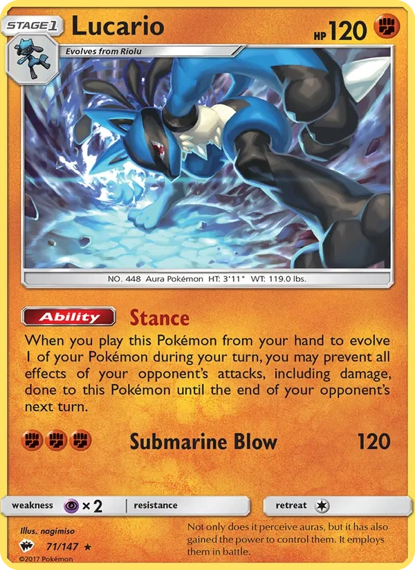Lucario 071/147, Burning Shadows English Non Holo, card art reference