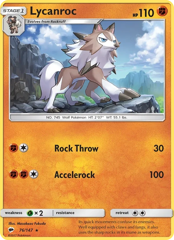 Lycanroc 076/147, Burning Shadows English Water Web Holofoil, card art reference