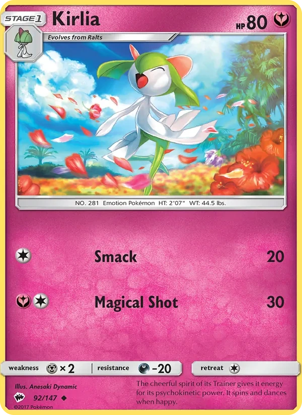 Kirlia 092a/147, Burning Shadows English Yellow A Alternate art, card art reference