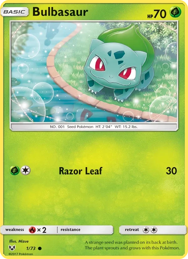 Bulbasaur 001/73, Shining Legends English Sequin Holofoil, card art reference