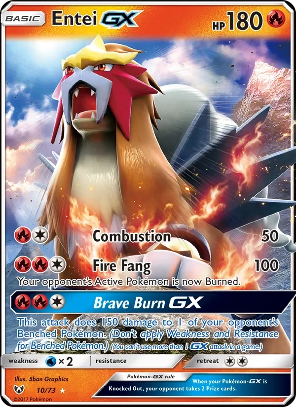 Entei-GX 010a/73, Shining Legends English Yellow A Alternate art, card art reference