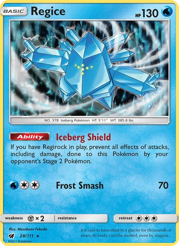 Regice 028/111, Crimson Invasion English Cosmos Holofoil, card art reference