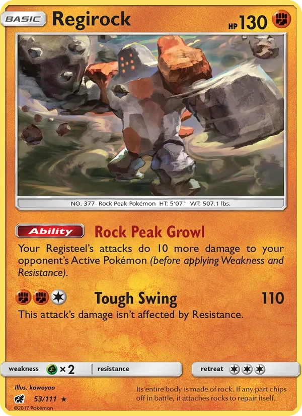 Regirock 053/111, Crimson Invasion English Cosmos Holofoil, card art reference