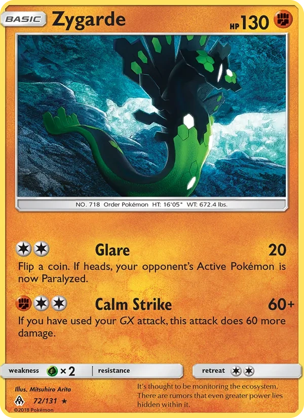 Zygarde 072/131, Forbidden Light English Cosmos Holofoil "Legendary Pokémon" stamp, card art reference