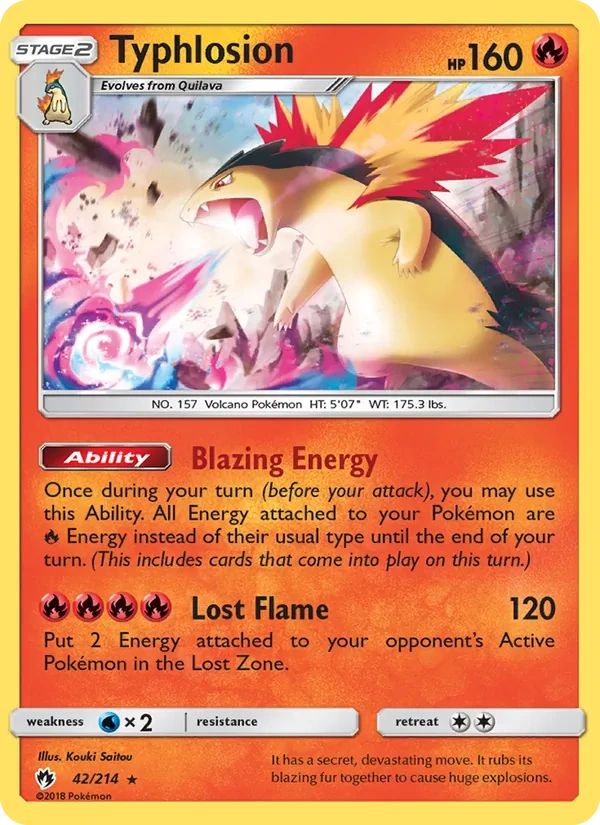 Typhlosion 042/214, Lost Thunder English Cosmos Holofoil, card art reference