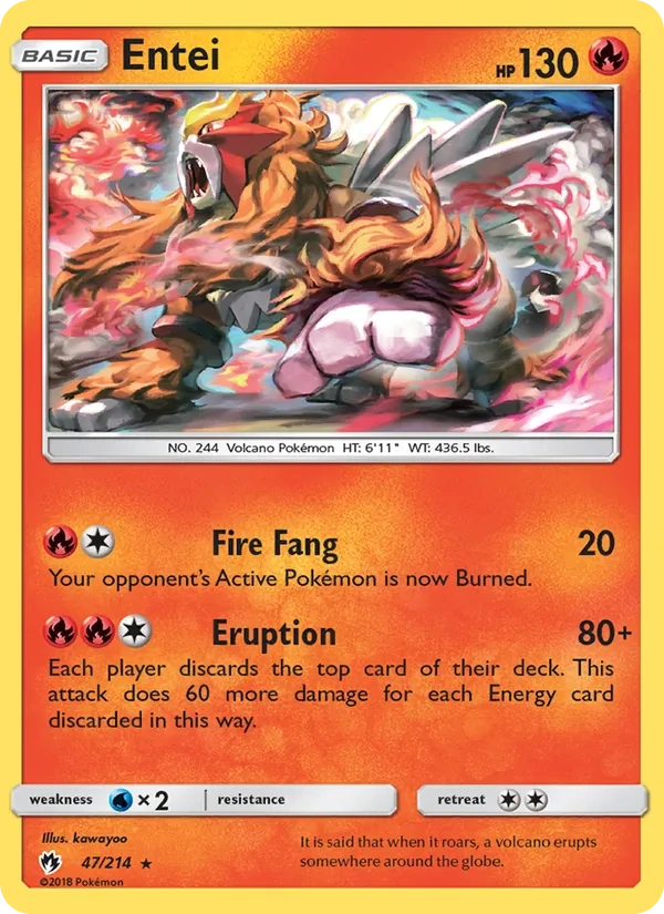 Entei 047/214, Lost Thunder English Cracked Ice Holofoil, card art reference
