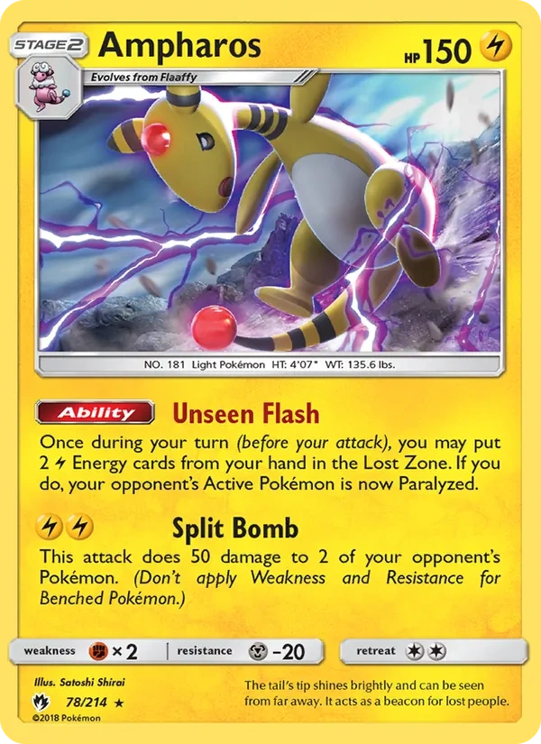 Ampharos 078/214, Lost Thunder English Non Holo, card art reference