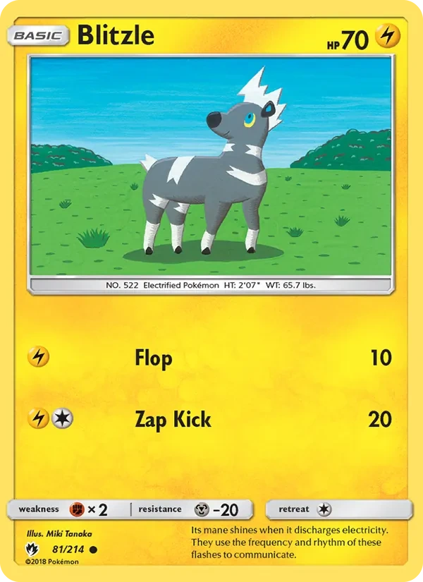 Blitzle 081/214, Lost Thunder English "1" Pikachu Deck stamp, card art reference