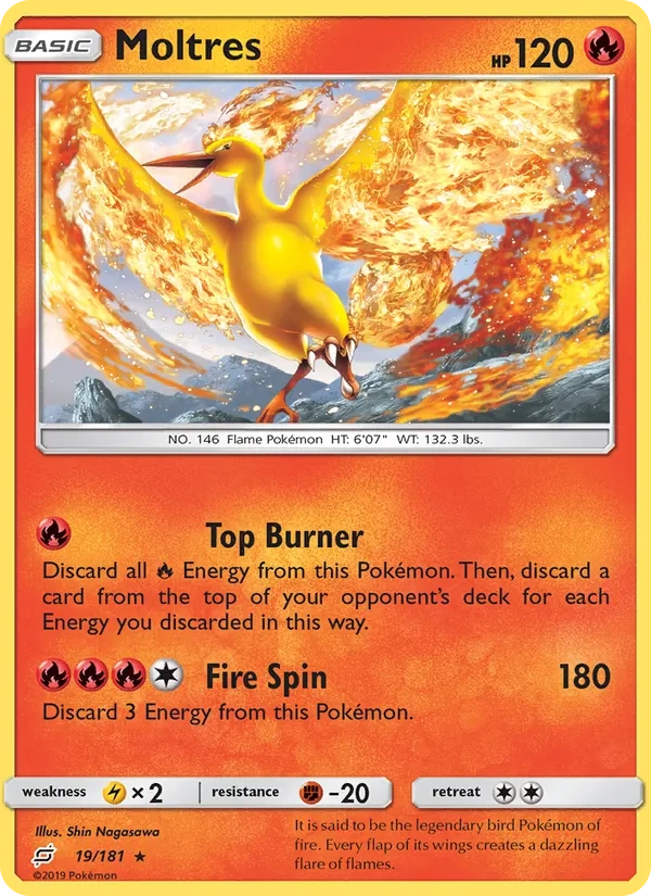 Moltres 019/181, Team Up English Cosmos Holofoil "Team Up" stamp, card art reference