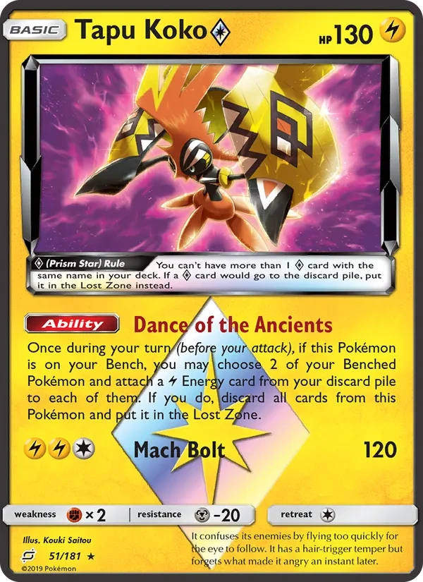 Tapu Koko ♢ 051/181, Team Up English Glossy, card art reference