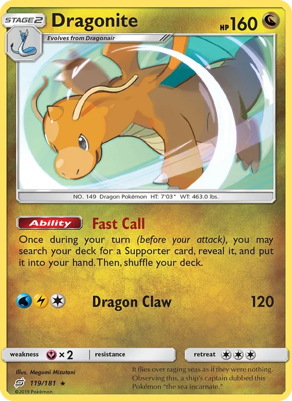 Dragonite 119/181, Team Up English Cosmos Holofoil, card art reference
