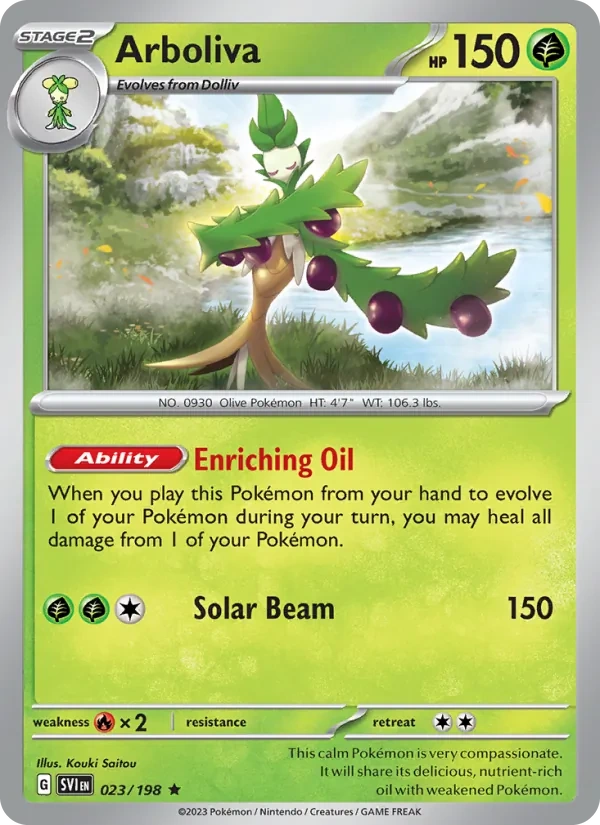 Arboliva 023/198, Scarlet & Violet English Non Holo, card art reference