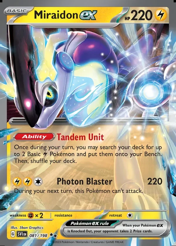Miraidon 081/198, Scarlet & Violet English Print with "Play! Pokémon" stamp, card art reference