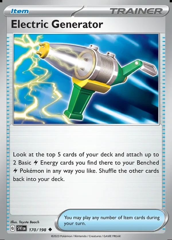 Electric Generator 170/198, Scarlet & Violet English Print with "Play! Pokémon" stamp, card art reference